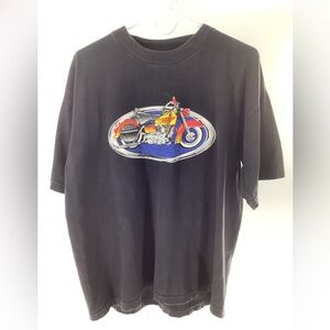 Motor Cycle T-Shirt M LG round neck short sleeve bright graphics verbage on back